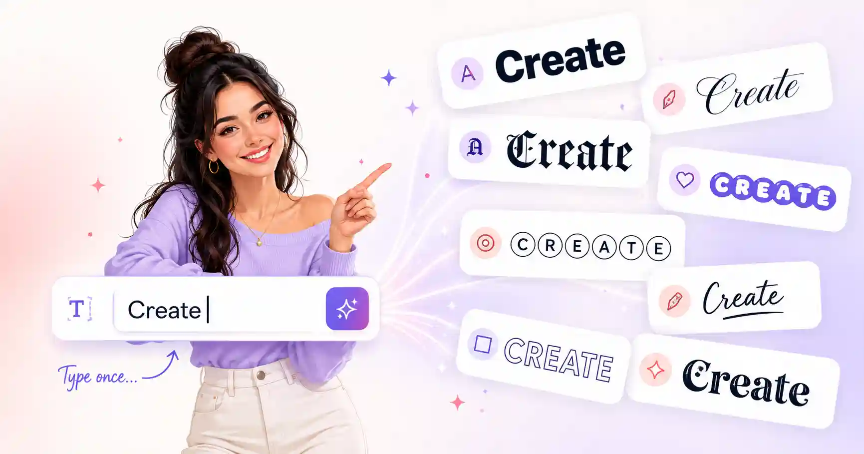 The word Hello shown in cursive, bold, bubble and gothic font styles