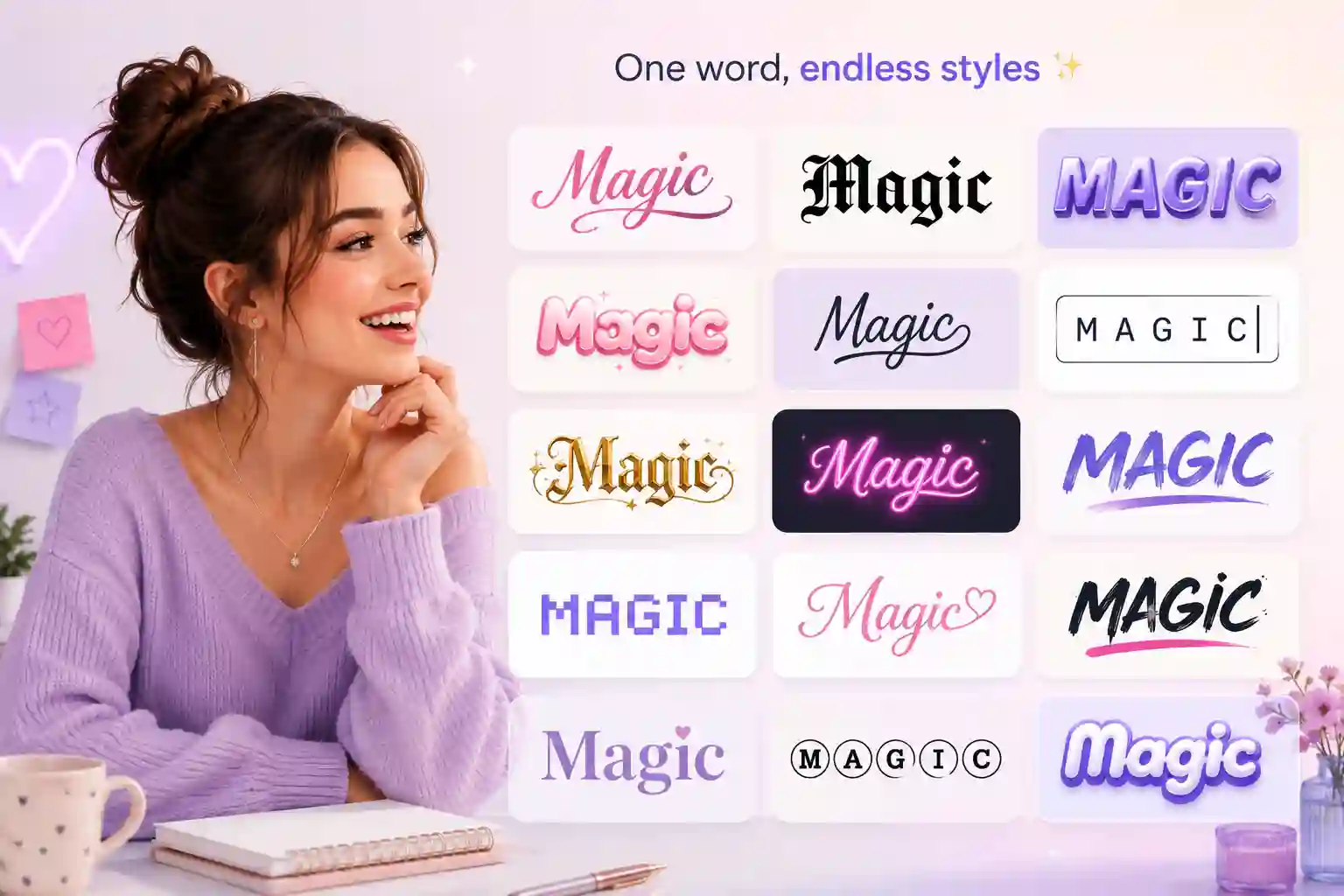 The word Harika shown in bold, gothic, bubble and script fonts