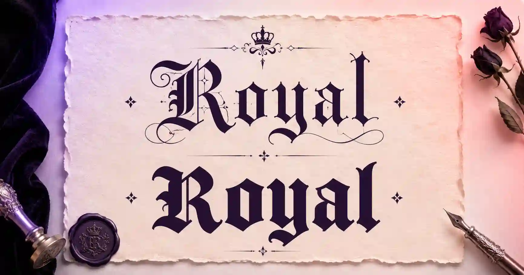 The word Royal shown in gothic blackletter, bold gothic and double-struck styles
