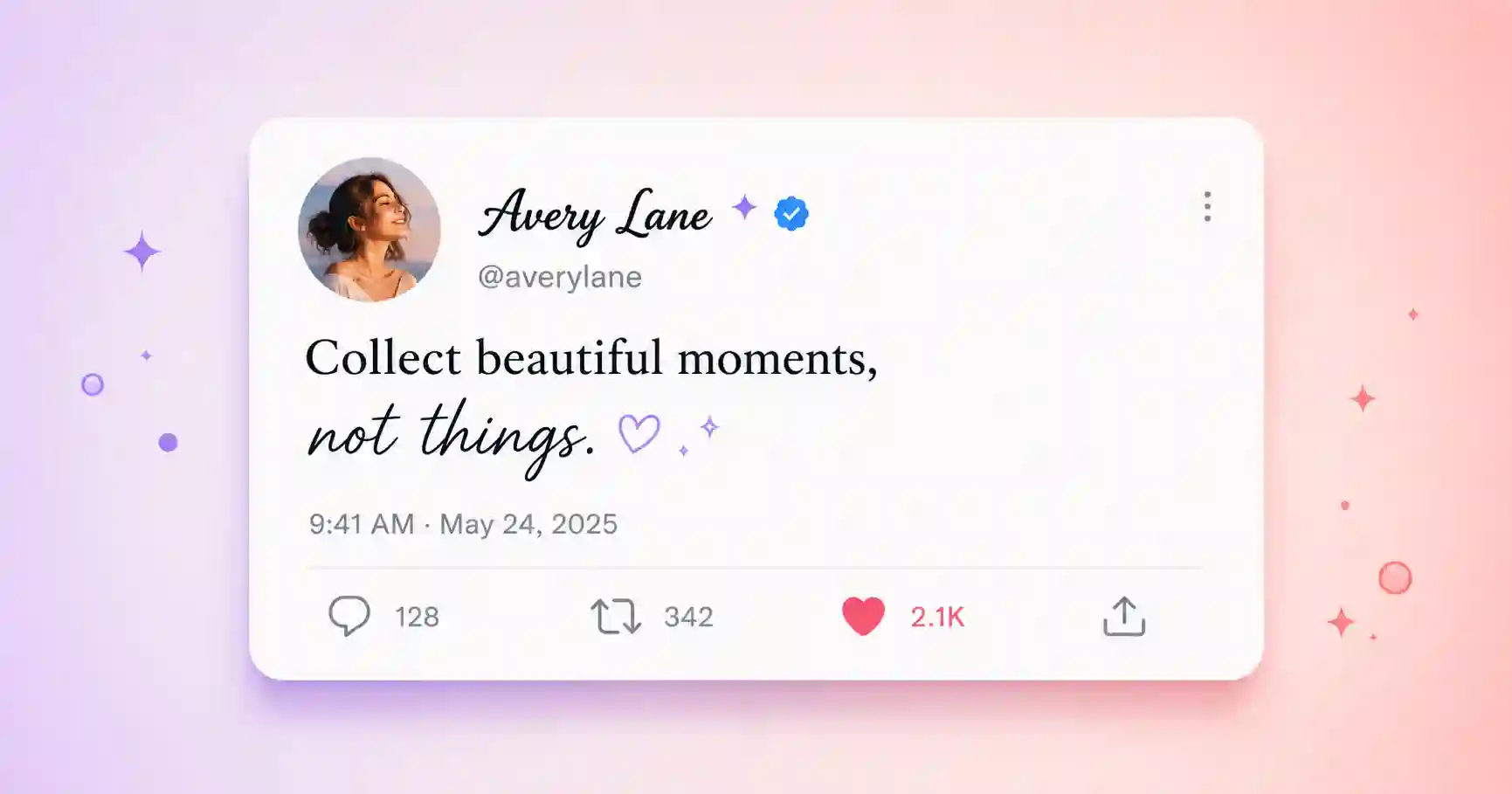 A tweet mockup showing a stylish font in the display name and text